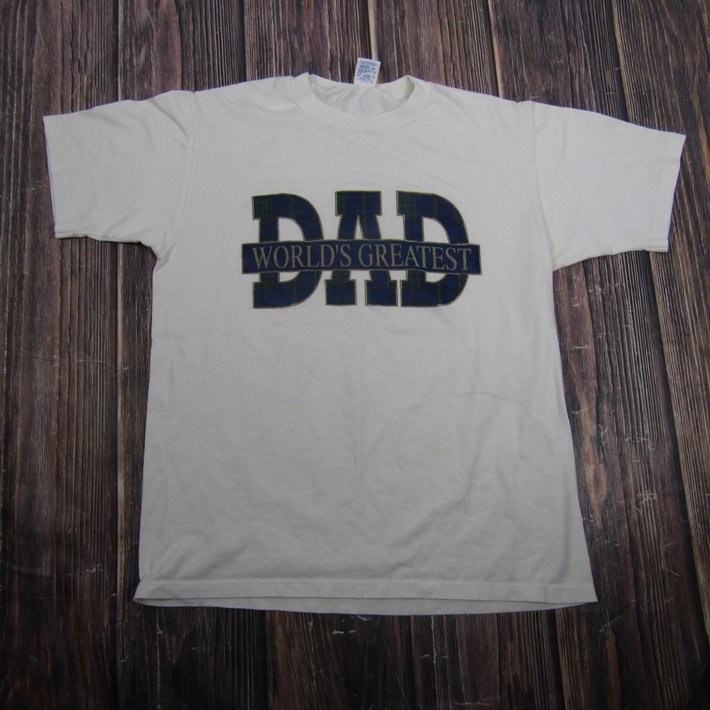 Vintage Jerzees World's Greatest Dad Shirt Mens Large White Fathers Day Tee